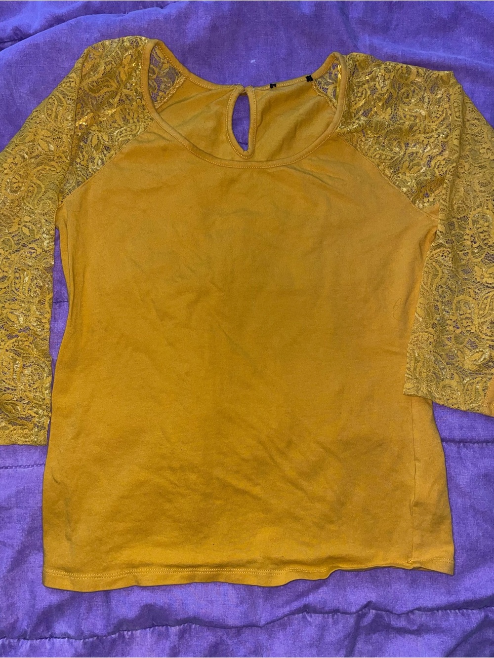 Mustard Lace Sleeve Women's Top